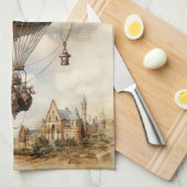 Vintager Steampunk Heißluftballon Geschirrtuch (Viertel Falte)