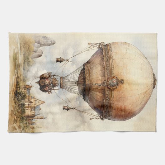 Vintager Steampunk Heißluftballon Geschirrtuch (Horizontal)