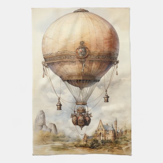 Vintager Steampunk Heißluftballon Geschirrtuch (Vertikal)