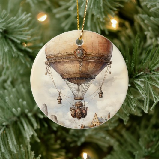 Vintager Steampunk Heißluftballon Keramik Ornament (Baum)