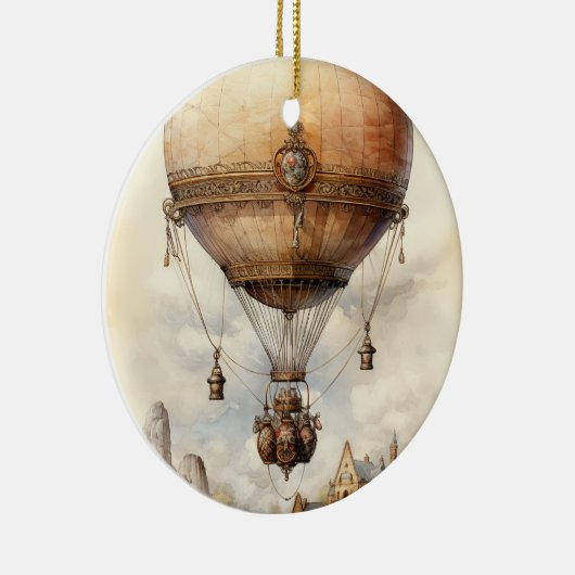 Vintager Steampunk Heißluftballon Keramik Ornament (Rechts)