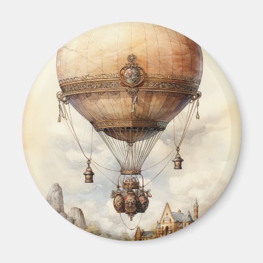 Vintager Steampunk Heißluftballon Magnet (Vorne)