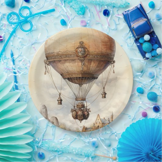 Vintager Steampunk Heißluftballon Pappteller (Party)
