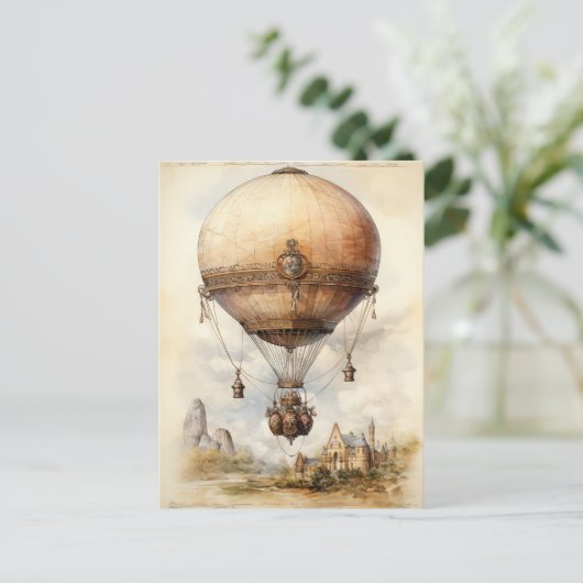 Vintager Steampunk Heißluftballon Postkarte (Stehend Vorderseite)