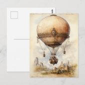 Vintager Steampunk Heißluftballon Postkarte (Vorne/Hinten)