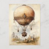Vintager Steampunk Heißluftballon Postkarte (Vorderseite)