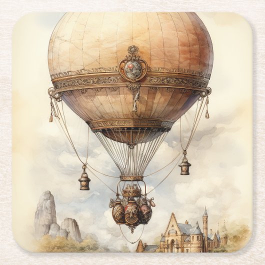 Vintager Steampunk Heißluftballon Rechteckiger Pappuntersetzer (Vorderseite)
