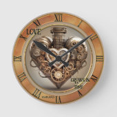 Vintager Steampunk-Herzanfang Runde Wanduhr (Vorderseite)