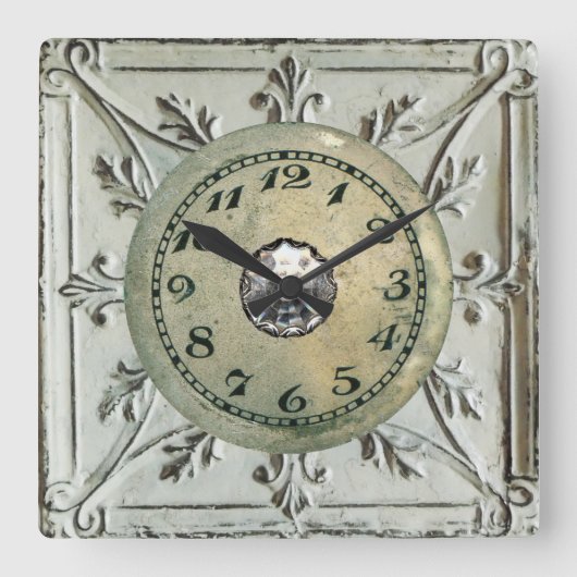 Vintager Steampunk-Metallschrott Quadratische Wanduhr (Vorderseite)