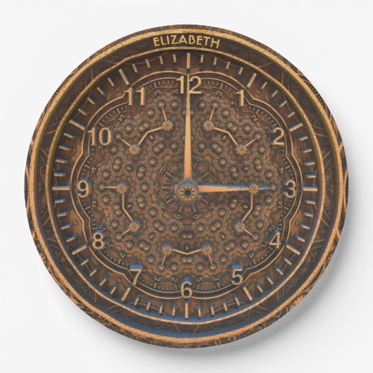 Vintager Steampunk Retro Rusty Art Déco Uhr Pappteller (Vorderseite)