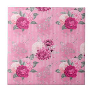 Vintager Steampunk Rosen und Silberrosen Glitzer Fliese