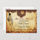 Vintager Steampunk Save the Date Romantische Uhren Ankündigungspostkarte (Vorne/Hinten)