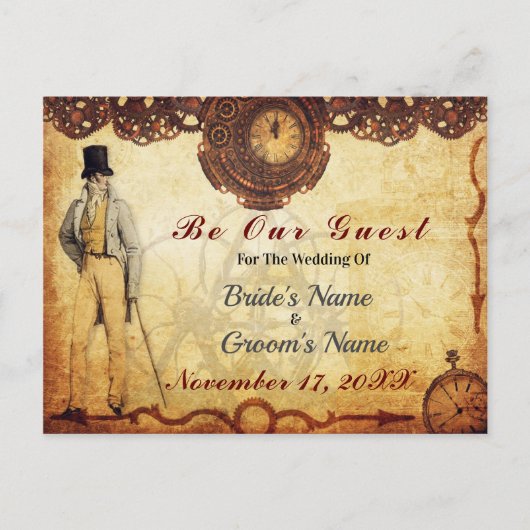 Vintager Steampunk Save the Date Romantische Uhren Ankündigungspostkarte (Vorderseite)