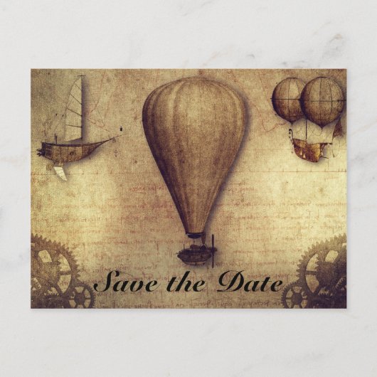 Vintager Steampunk Zahn-Ballon Save the Date Ankündigungspostkarte (Vorderseite)