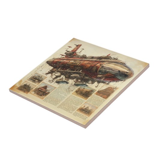 Vintager Steampunk Zeppelin (11) Fliese (Seite)