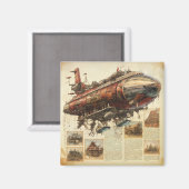 Vintager Steampunk Zeppelin (11) Magnet (Vorderseite/Rückseite)