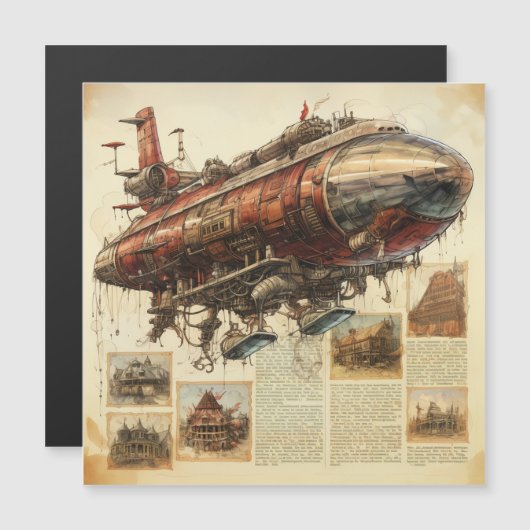 Vintager Steampunk Zeppelin (11) Magnetkarte (Vorne/Hinten)
