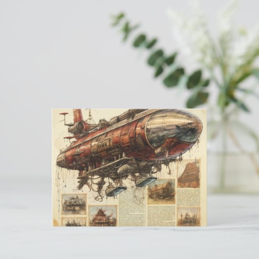 Vintager Steampunk Zeppelin (11) Postkarte (Stehend Vorderseite)