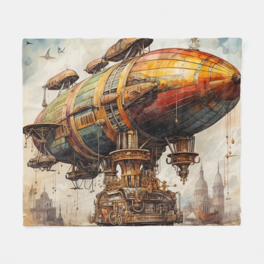 Vintager Steampunk Zeppelin (1) Fleecedecke (Vorderseite (Horizontal))