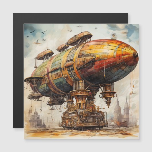 Vintager Steampunk Zeppelin (1) Magnetkarte (Vorne/Hinten)