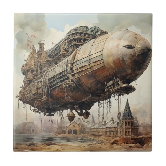 Vintager Steampunk Zeppelin (2) Fliese (Vorderseite)