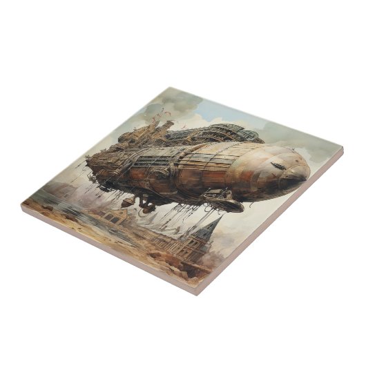 Vintager Steampunk Zeppelin (2) Fliese (Seite)