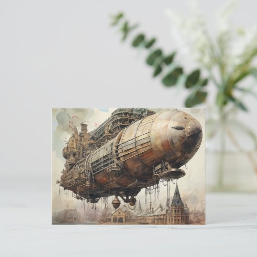 Vintager Steampunk Zeppelin (2) Postkarte (Stehend Vorderseite)
