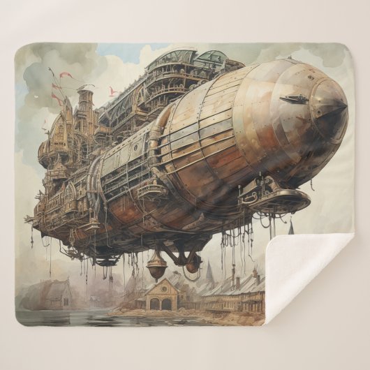 Vintager Steampunk Zeppelin (2) Sherpadecke (Vorderseite (Horizontal))