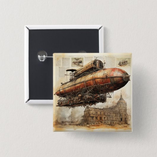 Vintager Steampunk Zeppelin (3) Button (Vorne & Hinten)