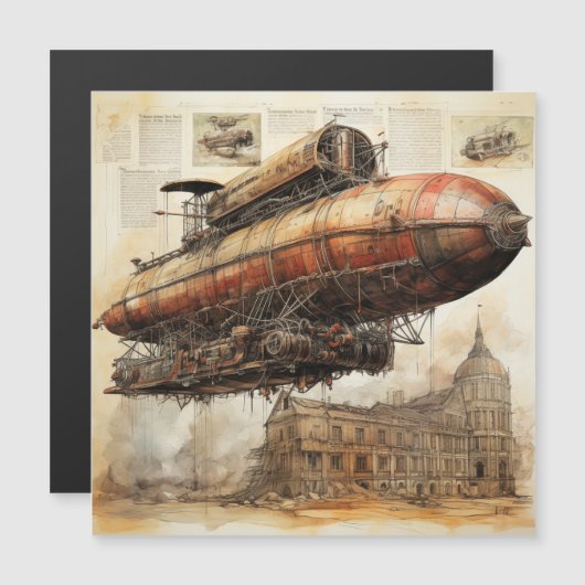 Vintager Steampunk Zeppelin (3) Magnetkarte (Vorne/Hinten)