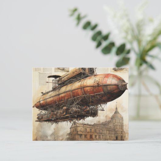 Vintager Steampunk Zeppelin (3) Postkarte (Stehend Vorderseite)