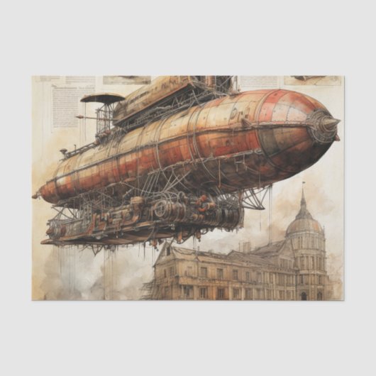 Vintager Steampunk Zeppelin (3) Seidenpapier (Vorderseite)