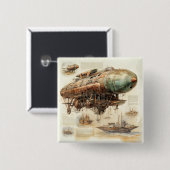 Vintager Steampunk Zeppelin (4) Button (Vorne & Hinten)