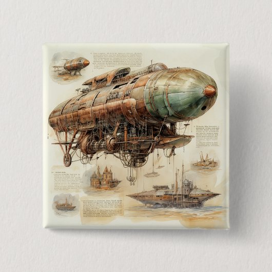 Vintager Steampunk Zeppelin (4) Button (Vorderseite)