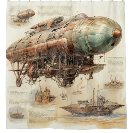 Vintager Steampunk Zeppelin (4) Duschvorhang (Vorderseite)