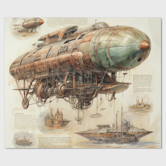Vintager Steampunk Zeppelin (4) Geschenkpapier (Flach)