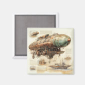 Vintager Steampunk Zeppelin (4) Magnet (Vorderseite/Rückseite)