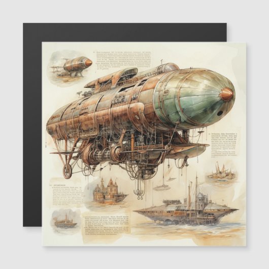 Vintager Steampunk Zeppelin (4) Magnetkarte (Vorne/Hinten)