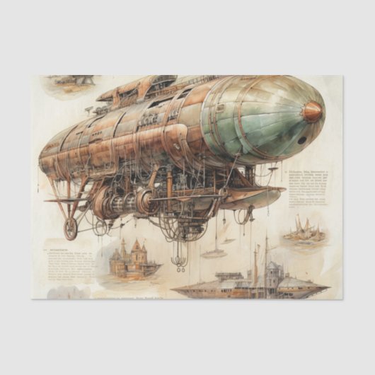 Vintager Steampunk Zeppelin (4) Seidenpapier (Vorderseite)