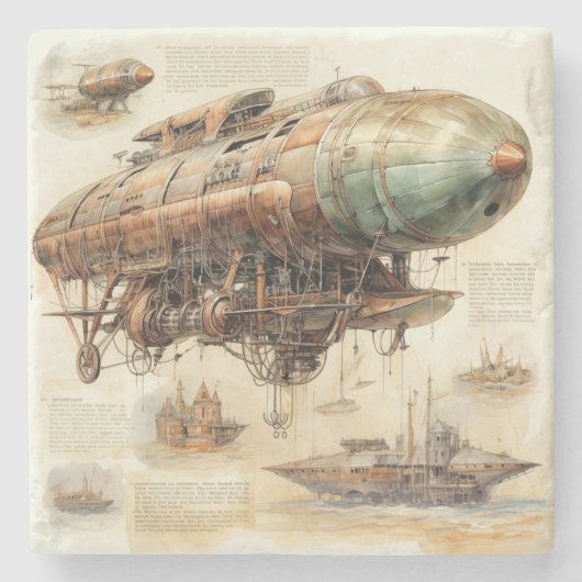 Vintager Steampunk Zeppelin (4) Steinuntersetzer (Vorderseite)