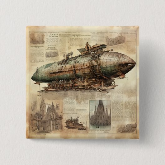 Vintager Steampunk Zeppelin (5) Button (Vorderseite)