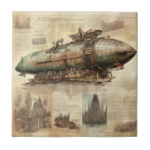 Vintager Steampunk Zeppelin (5) Fliese (Vorderseite)