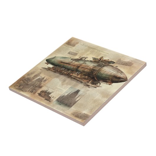 Vintager Steampunk Zeppelin (5) Fliese (Seite)