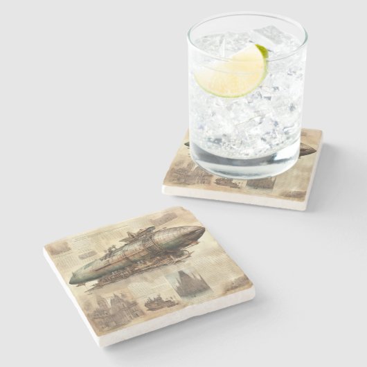 Vintager Steampunk Zeppelin (5) Steinuntersetzer (Seitenansicht)