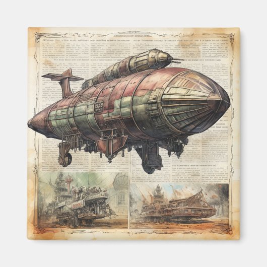 Vintager Steampunk Zeppelin (6) Magnet (Vorne)