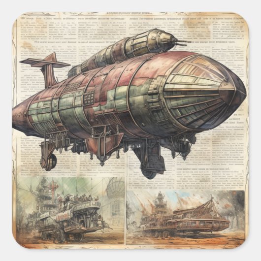 Vintager Steampunk Zeppelin (6) Quadratischer Aufkleber (Vorderseite)