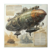 Vintager Steampunk Zeppelin (8) Fliese (Vorderseite)