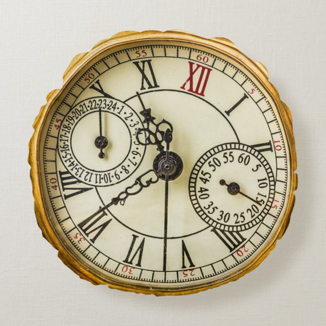 Vintager Steampunker Antiquitätenuhr Rundes Kissen (Vorderseite)