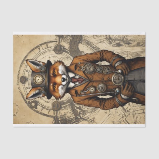 Vintager Steampunkfox in einem Coat Seidenpapier (Vorderseite)