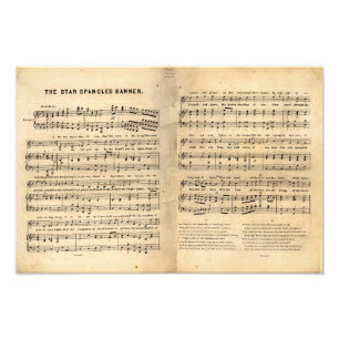 Vintager Stern Spangled Fahnen-Lied-Blatt-Texte Fotodruck